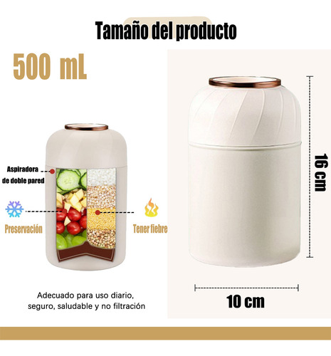 Termo Portatil Comida Caliente Fría Sopa Acero Inox. 500ml Blanco