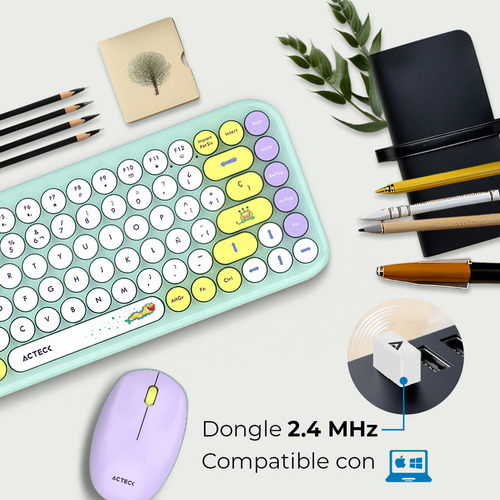 Kit Teclado Y Mouse Acteck Creator Mk480 Inalambrico Tiffany