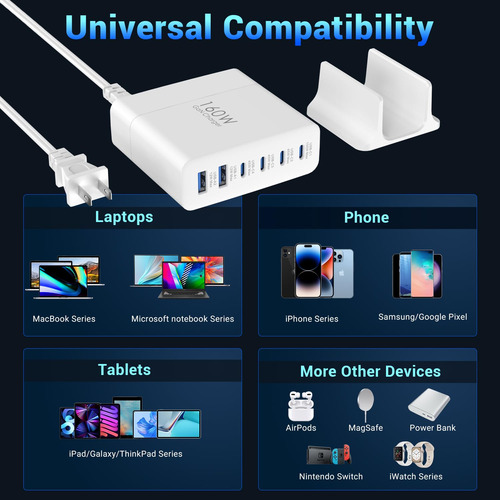 Estación De Carga Topadre 160w Usb C De 6 Puertos Para Macbo