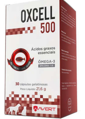 Oxcell 500 Avert  30 Cápsulas Ômega-3 Sup. P/ Cães E Gatos 