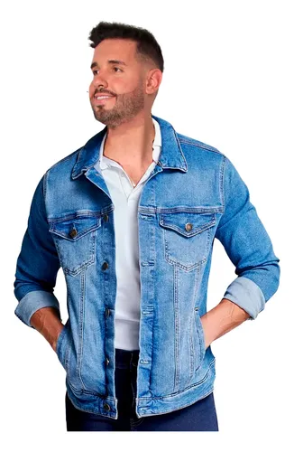 Jaqueta Jeans Masculina Lisa E Rasgada Destroyed Slim Fit