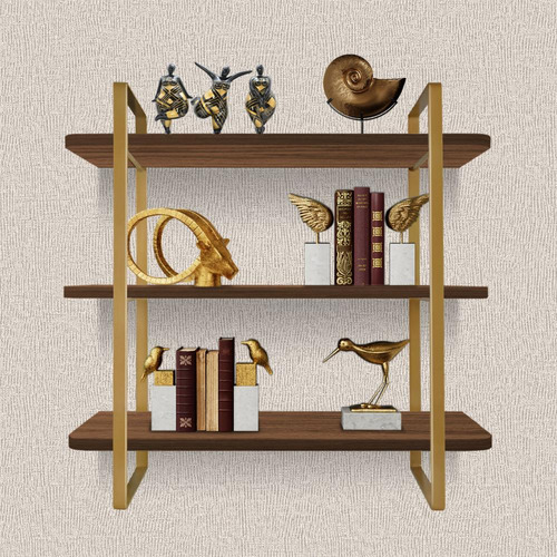 Kit 02 Prateleiras Parede Tripla Hone 25cm Modelo Industrial Cor Dourado/villandry