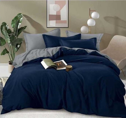 Set Duvet 5 Pzas Azul Liso Gris Microfibra Queen