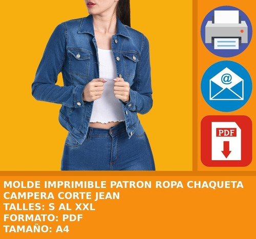 Molde Imprimible Patron Ropa Chaqueta Campera Corte Jean 2x1