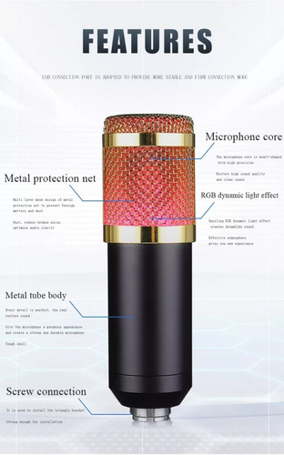 Imagen 7 de 10 de Micrófono Condenser Elefir F800 Rgb Usb Profesional Premium