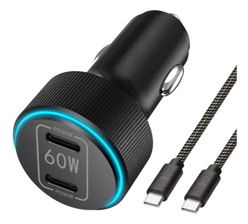 Cargador De Coche Dual Usb C Súper Rápido, 60 W Dual Pd 30 W