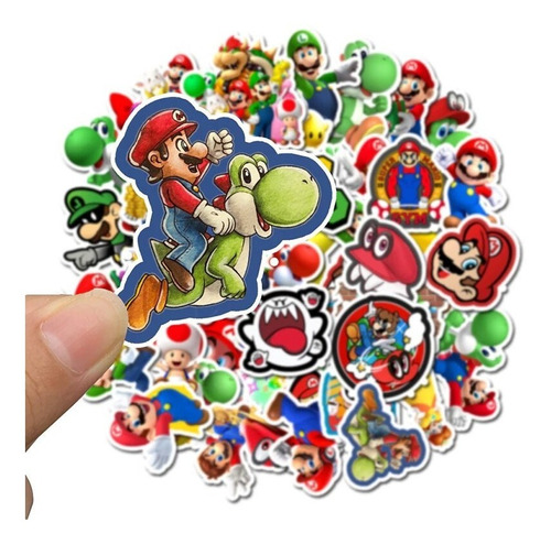 50 Stickers Super Mario De Dibujos - Etiquetas Autoadhesivas