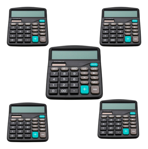 Kit 5 Calculadoras Mesa Comercial Escritório 12 Dígitos Full Cor Calculadora Preta