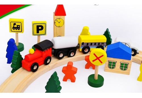 Pista De Trenes De Madera Vagones Imantados 48 Niños Color Multicolor Personaje Tren