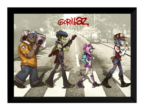 Quadro Gorillaz Banda Rock Arte Beatles Poster Moldurado