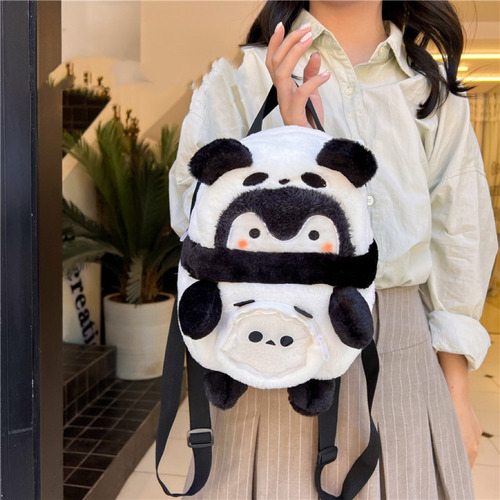 Mochila Versión Coreana Con Bonito Diseño De Pingüino Panda Color Blanco Diseño De La Tela Liso
