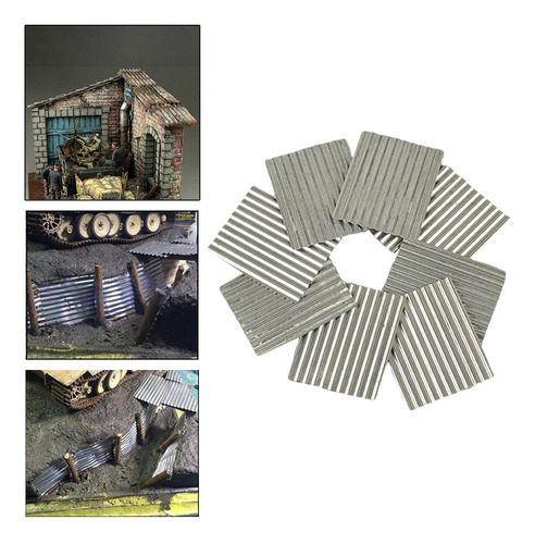 8 Peças Escala 1/35 Galpão De Aço Telha Corrugada Areia