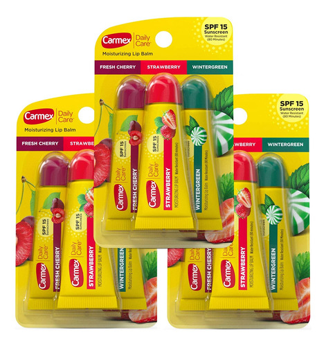 Carmex Blsamo Labial Hidratante De 3 Tubos De Sabor Surtido,