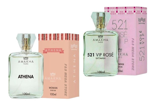 Kit 2 Perfume Feminino Amakha Paris 521 Rose Athena 100ml