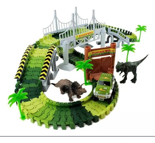 Pista De Autos 142 Piezas, Autopista Flexible Dinosaurio