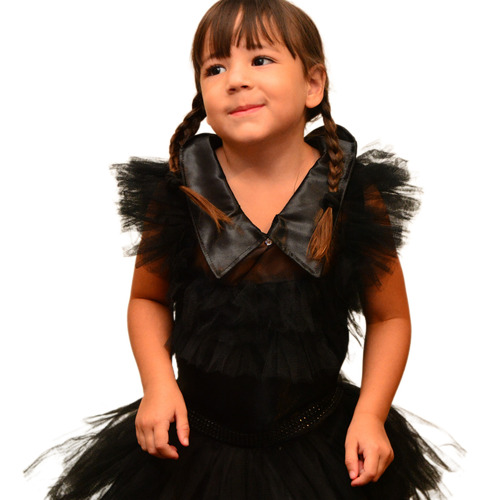 Vestido Disfraz Merlina Negro  Niña Fiesta T. 6, 8 Y 10