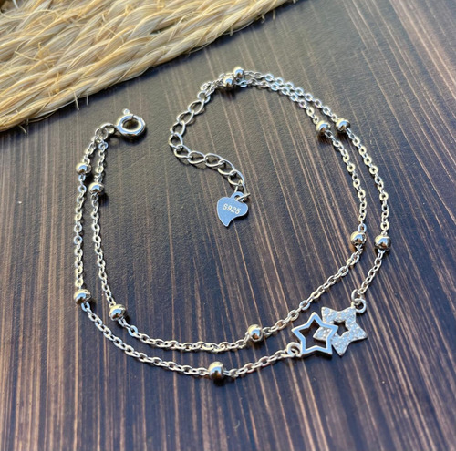 Pulseira Ek Prata Dupla Camada Estrelas 925