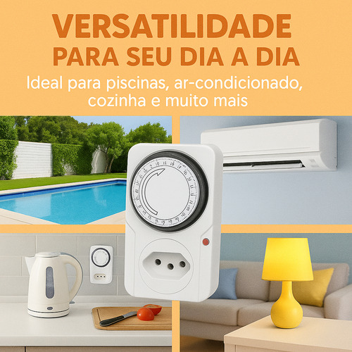 Timer Temporizador Analógico Mecânico Bivolt 110/220v Tomada