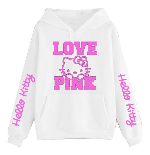 Buzo Canguro Algodon Hello Kittty Love Pink Unisex Frisa