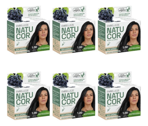 Natucor Coloraçao natucor 1.00 preto intenso-kit c/6un tom preto