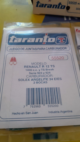 Jgo Juntas Carburador Solex 2 Bocas Ren. 12 Ts 1400 34eies