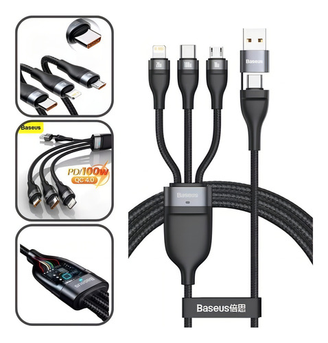 Cable  Baseus 3 En 1 Usb-c P C Lightning De 100 W