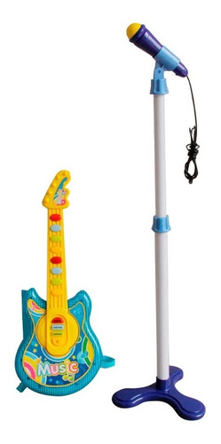 Kit Karaoke Infantil Rockstar C/ Guitarra E Microfone Azul