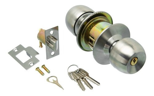 Cerradura Pomo Para Oficina Con Llave Y Boton Acero Inox