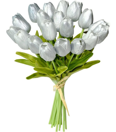 Flores Artificiales 20 Tulipanes Hogar Fiesta Deco - Silver