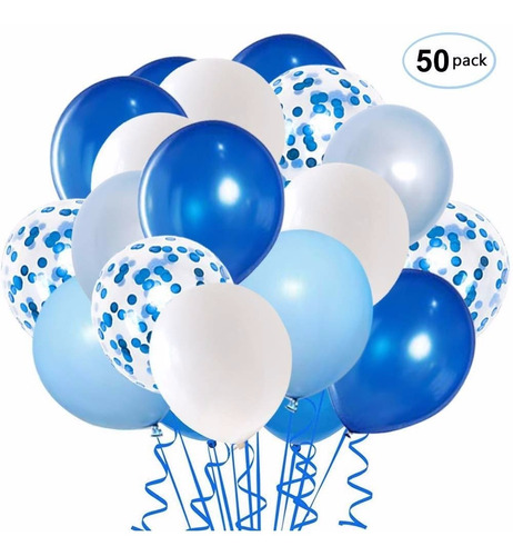 50 Globos De Latex Azul Blanco 30cm Decoración Cumpleaños