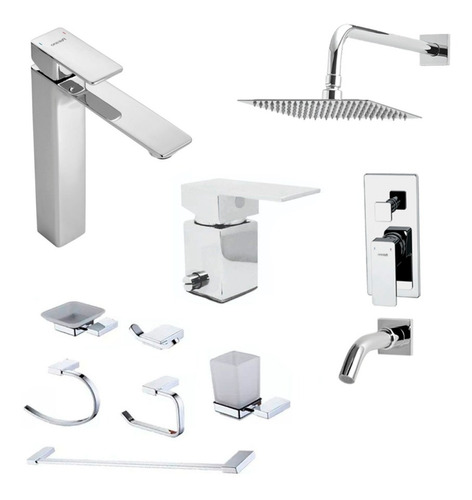 Combo Griferia Lavatorio Alto Bidet Ducha Accesorios Soria P