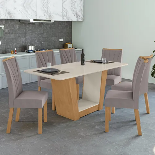 Conjunto Mesa 160cm Apogeu Com Vidro E 6 Cadeiras Ad