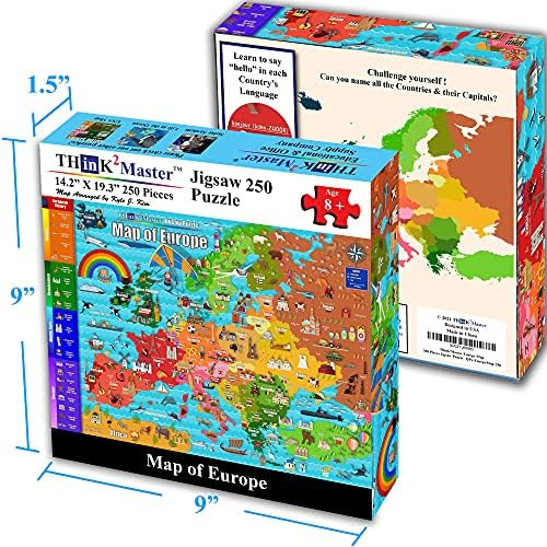 Think2master Quebra-cabeça: Mapa Europa Colorido, 250 Peças