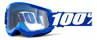 Óculos Motocross 100% Strata 2 Lente Anti Embaçante Trilha Cor Da Armação Blue Cor Da Lente Transparente Tamanho Único