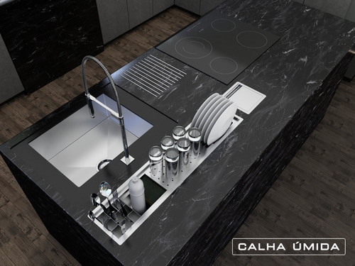 Calha Úmida Embutida Canal Equipado Inox Escorredor Louça
