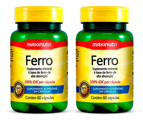 Kit 02 Ferro 100% Idr Com 60 Cápsulas Maxinutri Sabor Sem sabor