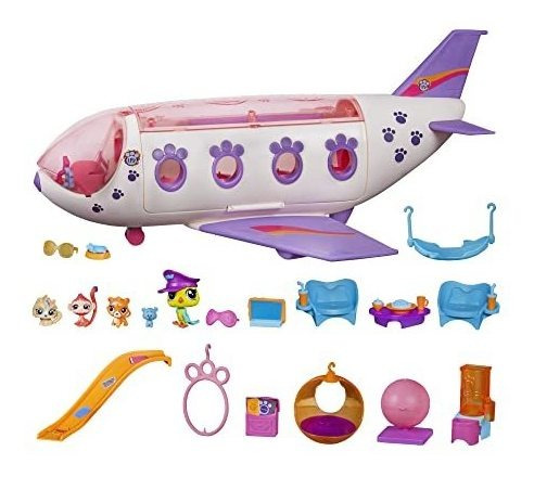 Littlest Pet Shop Pet Jet Playset Toy, Incluye 4 Mascotas, R