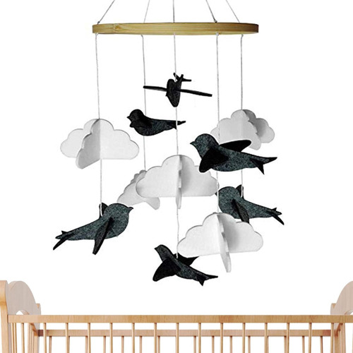 Crib Mobile - Felt Nursery Toys Hanging With Bird Clouds,