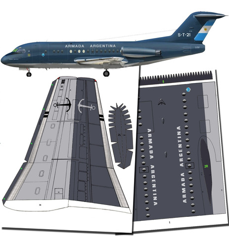 Fokker F28 Armada Argentina Canal Beagle Esc.1.70 Papercraft