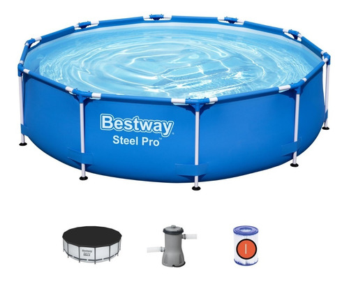 Pileta estructural redondo Bestway Steel Pro. con capacidad de 4485 litros de 305cm de largo x 305m de ancho de 305cm de diámetro  azul marino diseño lisa