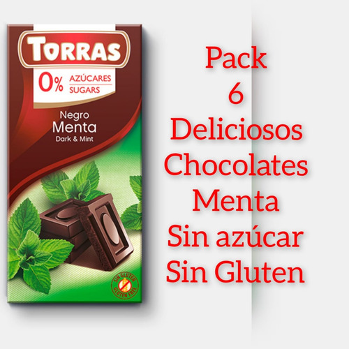 Pack 6 Chocolates Menta, Sin Gluten, Sin AzĂșcar Torras