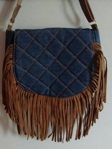 Bolsa Feminina Franja,franjinha Em Camurça E Jeans Importada