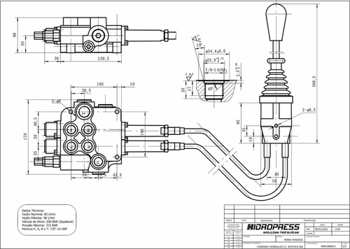Comando Hidráulico 80 L - 2 Secções Com Joystick