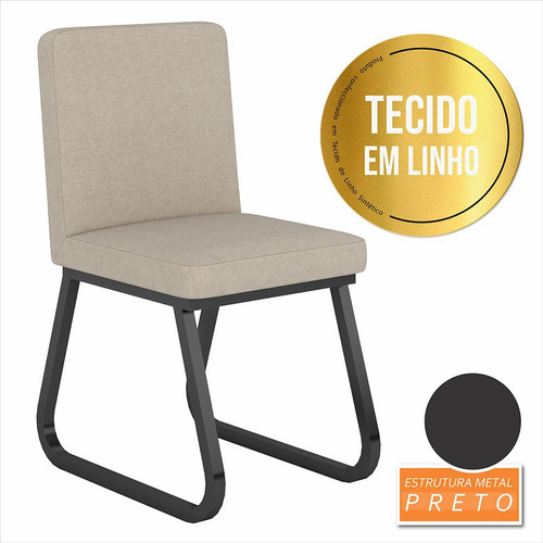 Mesa Com 4 Cadeiras Industrial 1,36 Deli Pt/pt/bege - M.a Cor Preto Fosco/preto/linho Bege Desenho do tecido das cadeiras Tecido em Linho