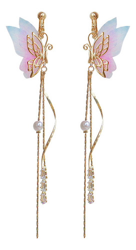 H Pendientes Largos Arete Elf Con Alas De Mariposa