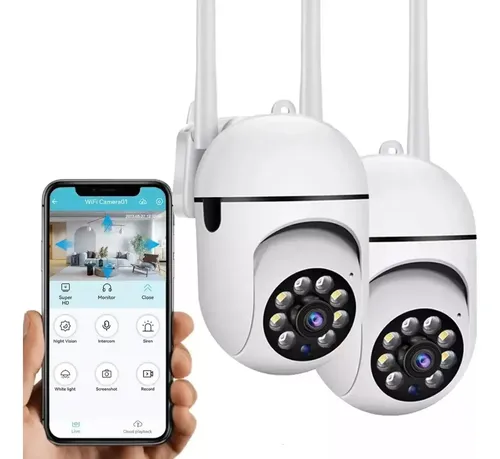 2 Piezas Cámara De Seguridad Wifi Hd 1080p Foco 360° Alarma Con Resolución 3mp Visión Nocturna Camaras De Vigilancia Inalambricas Exterior Blanco