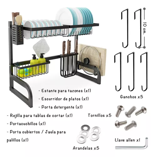 Escurridor De Platos 65 Cms Acero Inoxidable Cuchillos Tabla