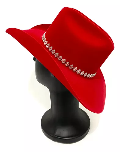 Chapéu Country Vermelho Fx Diamond Aba Longa Festa Peão Hats