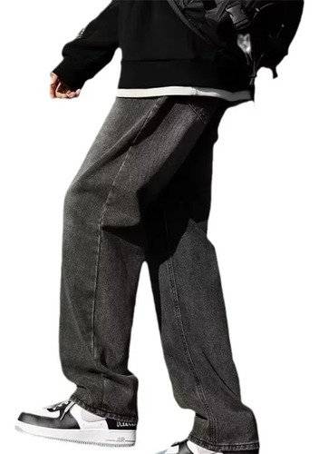 Pantalones Casuales De Corte Recto Para Hombre, Jeans Negros