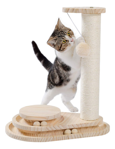 Made4pets - Tocadiscos De Madera Para Gatos Con Poste Rascad